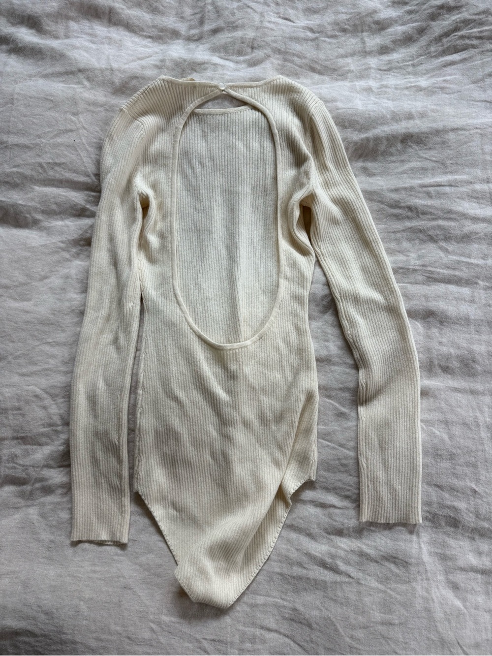 Sezane Cream Scoop-Back Ribbed Bodysuit - Picture 4 of 4